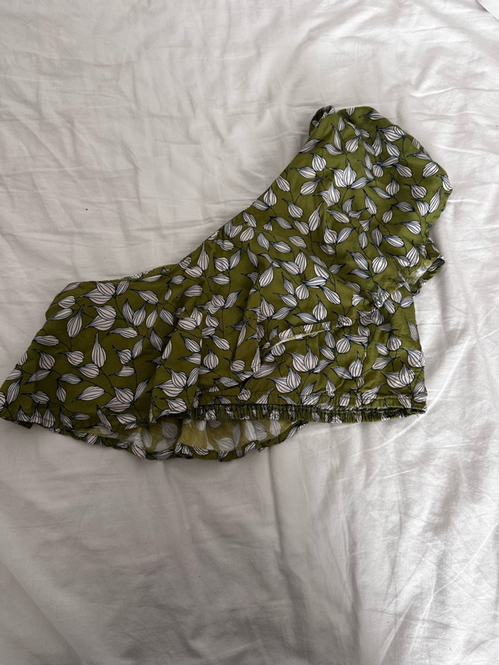 Olive Green Floral One-Shoulder Crop Top